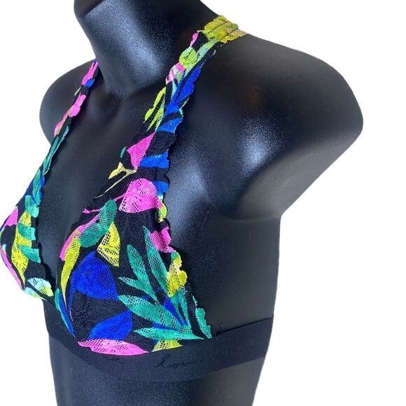 Victoria’s Secret PINK bralette colorful floral mesh strappy back logo band xs - Picture 3 of 5